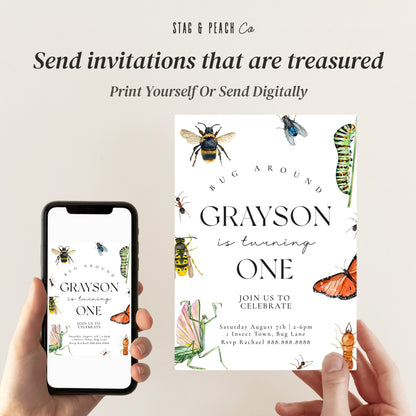 Editable Bug Birthday Invitation - Insect Birthday Invite Template, Outdoor Birthday Party, Bug Birthday Invite Boy, 5x7" Instant Download