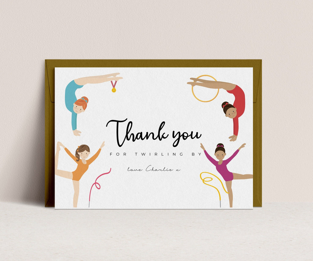 Gymnastics Thank You Card - Editable Gymnastics Party Thank You Card, Gymnast Birthday Thank You, Gymnastics Party Girls, Instant Download