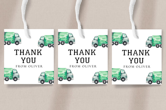Garbage Truck Party Favor Tags - Editable Garbage Truck Birthday Decorations, Garbage Truck Thank You, Transport Party, Instant Download