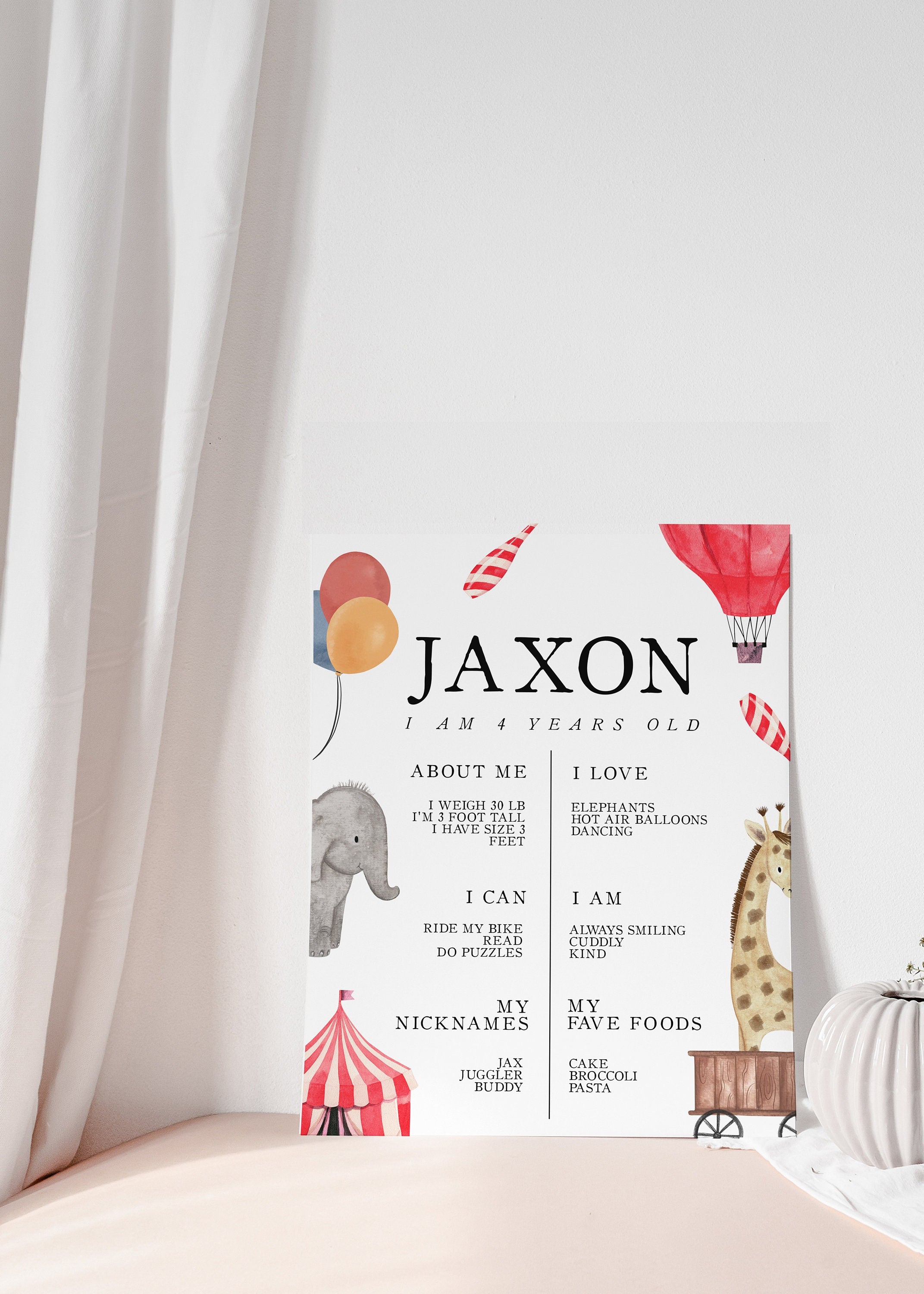 Circus Milestone Board - Editable Circus Sign, Circus Birthday, Carnival Birthday, Circus Theme Party, Elephant birthday, Instant Download