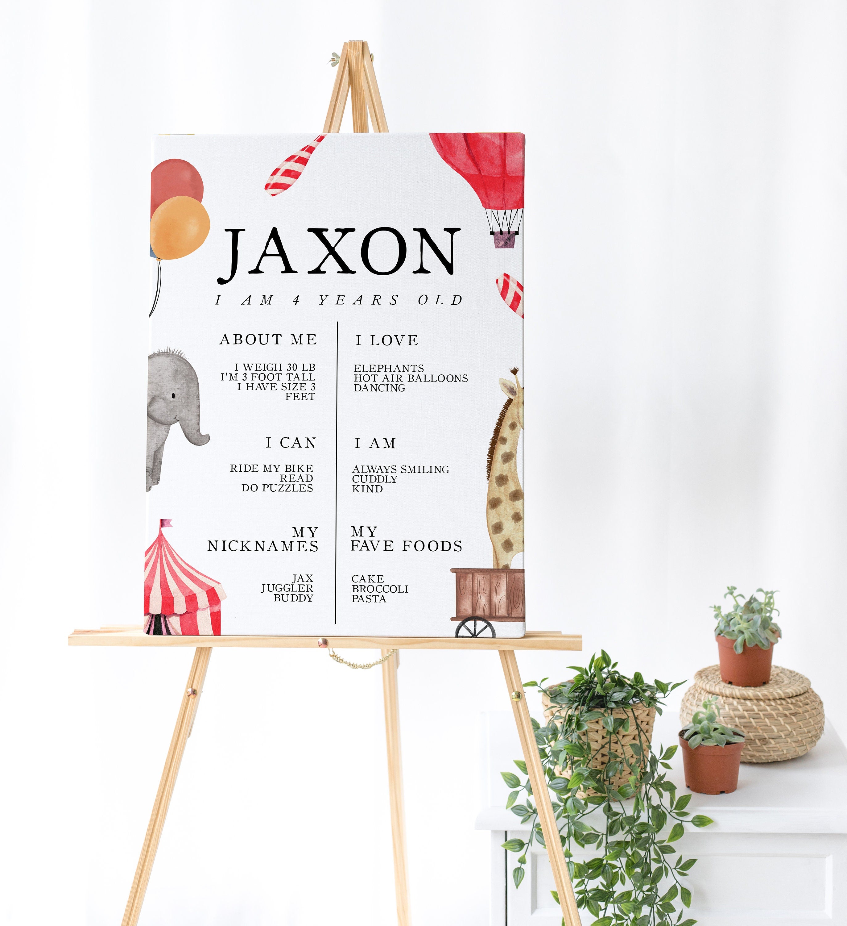 Circus Milestone Board - Editable Circus Sign, Circus Birthday, Carnival Birthday, Circus Theme Party, Elephant birthday, Instant Download