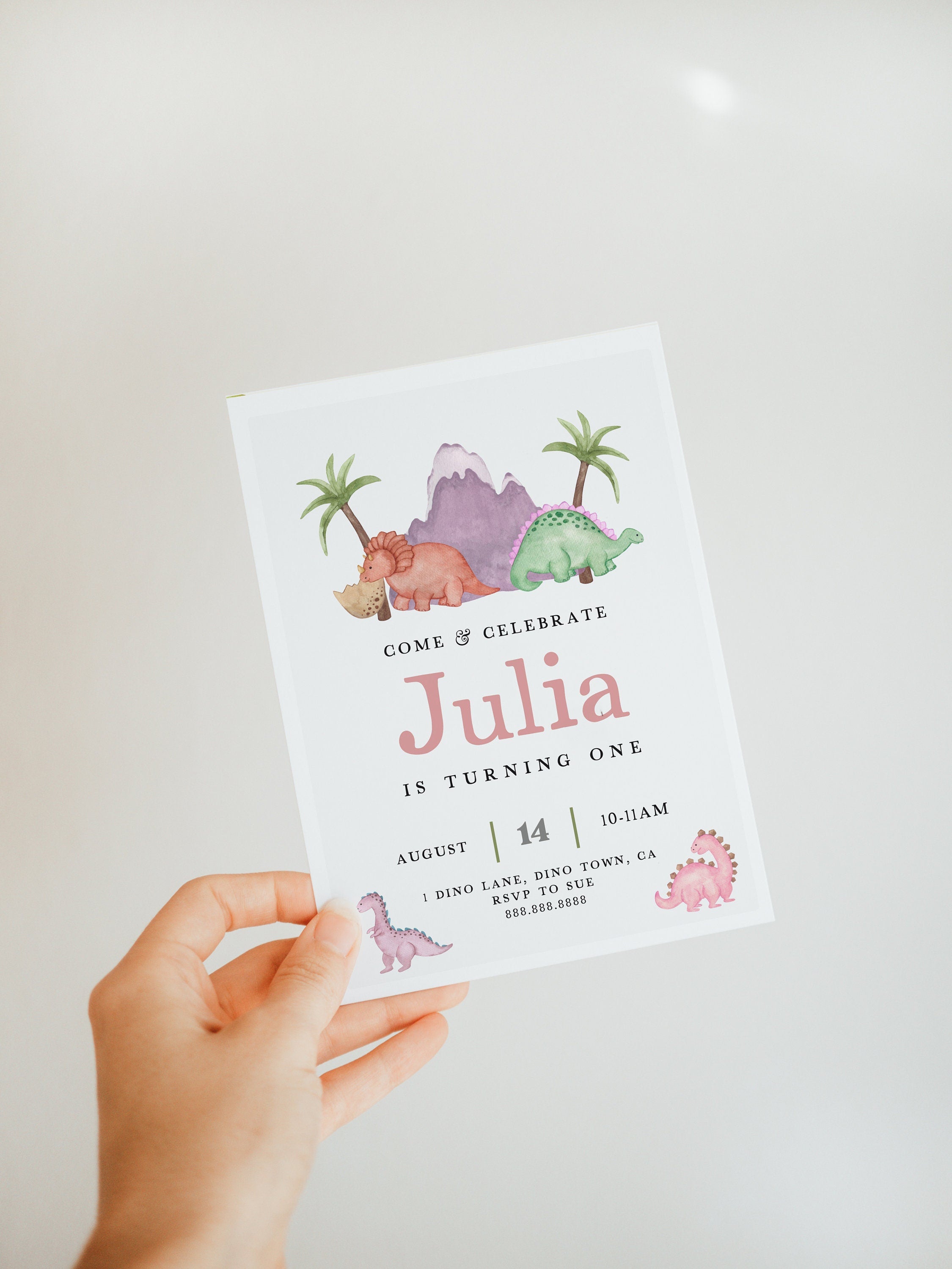 Girl Dinosaur Invitation - Dinosaur Birthday Invitation, Pink and Purple, Girl Dino Invite, Editable Dinosaur Party Invite, Instant Download