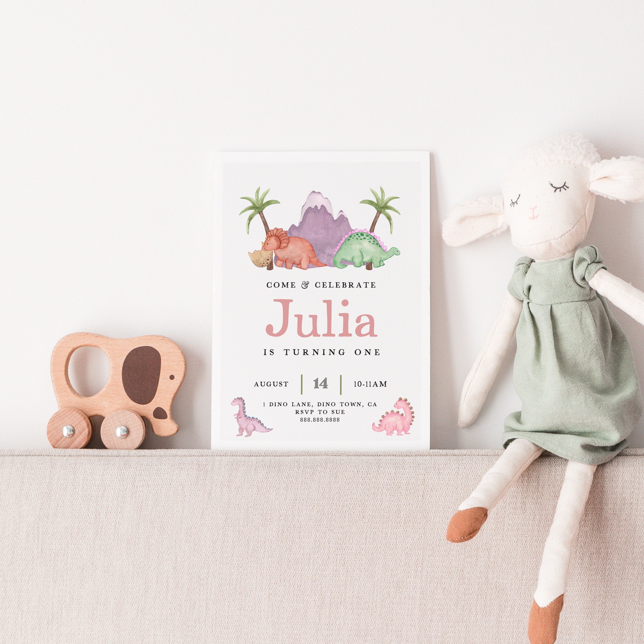 Girl Dinosaur Invitation - Dinosaur Birthday Invitation, Pink and Purple, Girl Dino Invite, Editable Dinosaur Party Invite, Instant Download