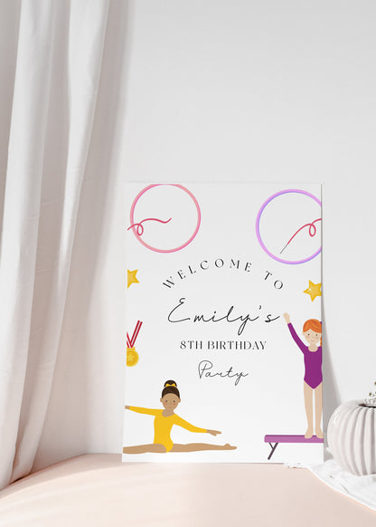 Gymnastics Welcome Sign - Gymnastics Party Decorations, Gymnastics Birthday Banner, Gymnastics Birthday Kids, Editable Instant Download