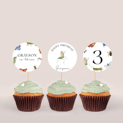 Bug Cupcake Toppers - Insect Cupcake Toppers, Bug Birthday Decorations, Nature Birthday Theme, Bug Cake Topper, Editable Instant Download