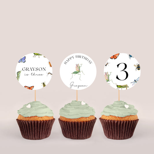 Bug Cupcake Toppers - Insect Cupcake Toppers, Bug Birthday Decorations, Nature Birthday Theme, Bug Cake Topper, Editable Instant Download