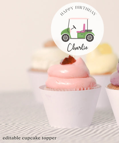 Golf Cupcake Topper Girls - Golf Cake Topper Birthday Pink, Golf Cake Topper One, Golf First Birthday, Golf Party Decor, Editable Download