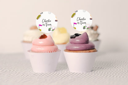 Golf Cupcake Topper Girls - Golf Cake Topper Birthday Pink, Golf Cake Topper One, Golf First Birthday, Golf Party Decor, Editable Download
