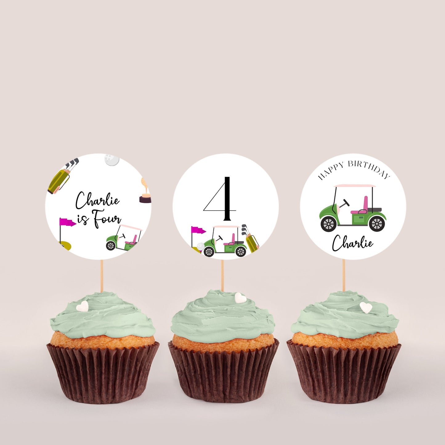Golf Cupcake Topper Girls - Golf Cake Topper Birthday Pink, Golf Cake Topper One, Golf First Birthday, Golf Party Decor, Editable Download
