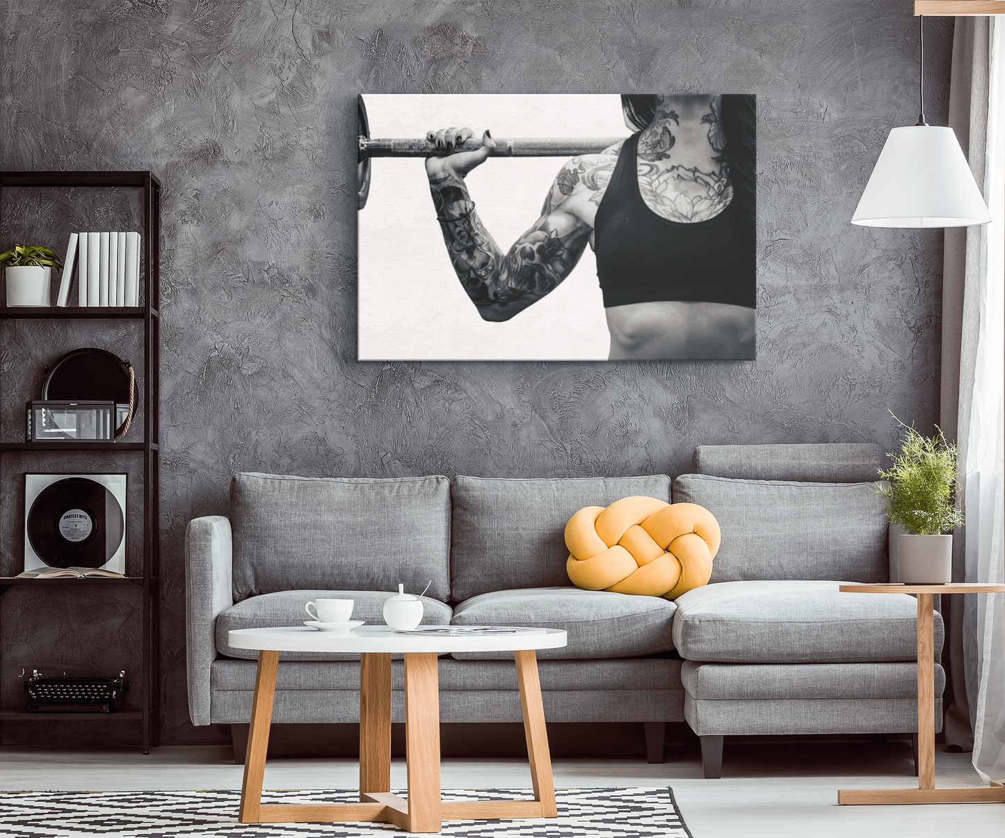 Female Weightlifter Wall Art - Woman Bodybuilder Black and White Canvas For Gym Room or Office