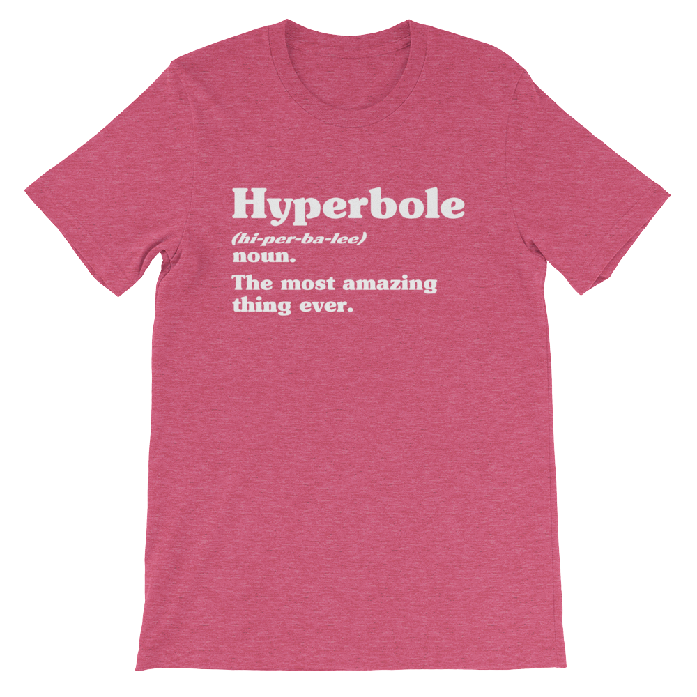 Hyperbole Dictionary Definition Unisex Shirt - Book Lover T Shirts, Book Lover Gift, English Teacher Shirt, Grammar, Vocabulary, Punctuation - Stag & Peach Co
