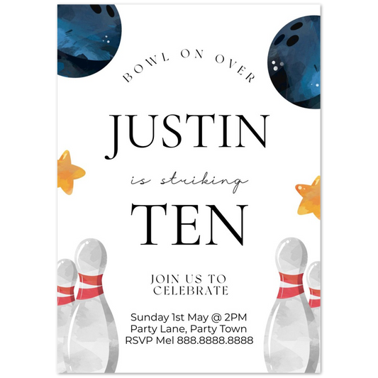 Editable Bowling Birthday Party Invitation - Boy Bowling Birthday, Bowling Party Invitation Template, Bowling Invite